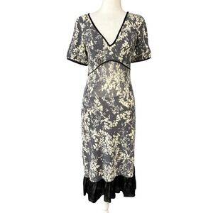 Viola‎ Womens Sweater Dress XS Gray Floral Wool Angora V Neck Ruffle Midi